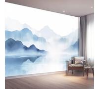 Wallpaper Murals Lake Waters, Non-Woven Wallpaper Chinese Watercolour Style Wall Paper Roll for Living Room Bedroom Adults Teenager - Feature Wall Home Decoration 400 x 280 cm(WxH), Light Blue