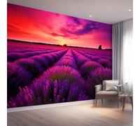 Wallpaper Murals Natural Style Sunset Lavender, Non-Woven Wallpaper Orange Purple Wall Paper Roll for Living Room Bedroom Adults Teenager - Feature Wall Home Decoration 300 x 210 cm(WxH)