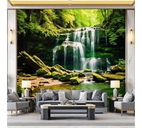 Wallpaper Murals Nature Forest Waterfall - Dark Green Wall Mural for Living Room Hallway Sofa Backdrop Wall Decor, Non-Woven Wallpaper Poster Picture Decoration 150 x 105 cm (W x H)