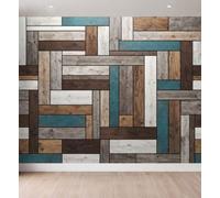 Wallpaper Murals Rustic Natural Wood Grain Patchwork Geometric 158" x 110"/400 x 280 cm(WxH) 3D Art Photo Wallpaper, HD Print Wall Mural Giant Poster, Art Hallway Backdrop Decor