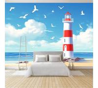 Wallpaper Murals Seaside Lighthouse 200x140 cm 3D Art Photo Wallpaper, HD Print Wall Mural Giant Poster, Modern Living Room Bedroom Kids Room Backdrop Wall Decor
