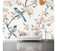 Wallpaper Murals Traditional Red Berries Tree Branches & Birds 158" x 110"/400 x 280 cm(WxH) 3D Art Photo Wallpaper, HD Print Wall Mural Giant Poster, Bird Plants & Flowers Bedroom Backdrop Decor