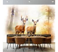Wallpaper Murals Watercolor Style Animal Deer Pattern, Non-Woven Wallpaper Brown Wall Paper Roll for Living Room Bedroom Adults Teenager - Feature Wall Home Decoration 300 x 210 cm(WxH)