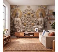 Wallpaper Murals Zen-Inspired Religious 250x175cm | 3D Art Photo Wallpaper, Buddha Statue With Lotus Flower Print Wall Mural Giant Poster, Modern Living Room Bedroom Kids Room Backdrop DecorBeige