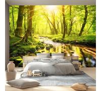 Wallpaper Natural Scenery Print Wall Mural 3D Photo Removable Peel and Stick Self-Adhesive 200 x 140 cm, Silk Fabric for Living Room Bedroom Nursery Home Decoration - Green Trees Stream