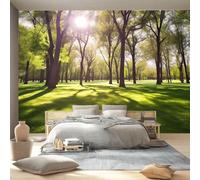 Wallpaper Natural Scenery Print Wall Mural 3D Photo Removable Peel and Stick Self-Adhesive 300 x 210 cm, Silk Fabric for Living Room Bedroom Nursery Home Decoration - Green Trees Grass