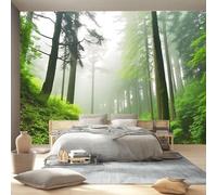 Wallpaper Natural Scenery Print Wall Mural 3D Photo Removable Peel and Stick Self-Adhesive 400 x 280 cm, Silk Fabric for Living Room Bedroom Nursery Home Decoration - Green Jungle Morning Mist Plants