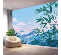 Wallpaper Nature Bamboo Branches Mountains Clouds Wall Murals Photo Wallpaper, Blue Decor Wall Mural for Living Room Bedroom Children's Room Home Decoration, 250 x 175 cm