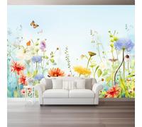 Wallpaper Nature Flowers Wildflowers Wall Mural - Wallpaper for Living Room Tv Backdrop, Light Blue Indoor Non-Woven Photo Wall Painting for Children's Room 400 x 280 cm (W x H)