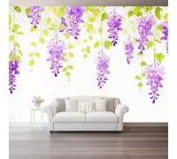 Wallpaper Nature Leaves Wisteria Flowers Wall Mural - Wallpaper for Living Room Tv Backdrop, Purple Green Indoor Non-Woven Photo Wall Painting for Children's Room 350 x 256 cm (W x H)