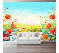Wallpaper Nature Meadow Wildflowers Wall Mural - Wallpaper for Living Room Tv Backdrop, Blue Indoor Non-Woven Photo Wall Painting for Children's Room 150 x 105 cm (W x H)