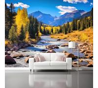 Wallpaper Nature Theme 98.4" x 68.8" - Rivers Mountains Pattern Panoramic Mural Art Print Decor Wallpaper, 3D Non-Woven Wall Murals for Living Room Bedroom Restaurant Hallway Home Decoration