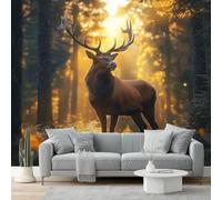 Wallpaper Non-Woven 250 x 175 cm Large Mural, Animal Stag Photo Wallpaper, Brown Forest Print Fleece Poster Wall Murals Decoration for Bedroom Living Room TV Background