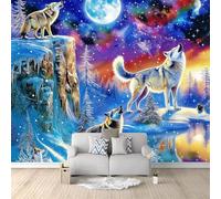 Wallpaper Non-Woven 3D Fantasy Animals Wolf, Moon Pattern Colorful Wallpaper Roll for Bedroom Living Room Tv Backdrop Children's Room Wall Shop Decoration 78.7" x 55.1"/200 x 140 cm(WxH)