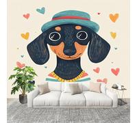 Wallpaper Non-Woven Childlike Abstract Dachshund Mural Modern Decoration Poster 250x175cm for Living Room Sofa TV Background Wall Wallpaper Beige Removable Waterproof Mural