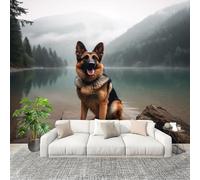 Wallpaper Non-Woven Lakeside Mountains German Shepherds Mural Modern Decoration Poster 400x280cm for Living Room Sofa TV Background Wall Wallpaper Nature Removable Waterproof Mural