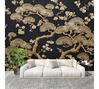 Wallpaper Non-Woven Luxury Japanese Cherry Blossoms Mural Modern Decoration Poster 350x256cm for Living Room Sofa TV Background Wall Wallpaper Gold Removable Waterproof Mural