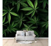 Wallpaper Non-Woven Plant Cannabis Leaves, Photo Wall Mural Black (220gsm Premium Paper 300 x 210 cm for Living Room Bedroom Home Decor Wallpaper