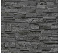 3D Effect Dark Grey Slate Stone Brick Effect Wallpaper Vinyl Washable Erismann