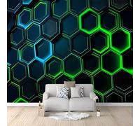 Wallpaper Non-Woven Technology Hexagon Wallpaper 400 x 280 cm Suitable for Decoration Concealer Living Room Bedroom Kitchen Decoration Green and Blue murals