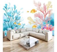 Wallpaper Ocean Theme, Mural Cartoon Plants Small Fish 250 X 175 Cm Wallpaper Self Adhesive Multicolor for Adults Bedroom Living Room Cabinets Bathroom Decor - PVC Vinyl Modern Furniture Wall Sticker