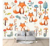 Wallpaper Orange Color Non-Woven Print Wall Mural Deco - Cute Forest Watercolor Squirrel Photo Wall Paper for Living Room Kitchen Bedroom 300 x 210 cm (W x H) 3D Panoramic Home Decoration