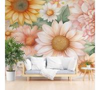 Wallpaper Painted Art Sunflower Mural Wallpaper Non-Woven Wall Mural Decoration Watercolor Floral Poster Picture Design350x256cm(W x H) Murals for Living Room Kids Bedroom