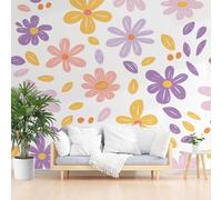 Wallpaper Painted Daisies Mural Wallpaper Non-Woven Wall Mural Decoration Purple Floral Poster Picture Design400x280cm(W x H) Murals for Living Room Kids Bedroom