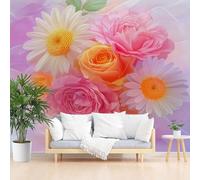 Wallpaper Painted Daisy Rose Flower Non-Woven Mural Wallpaper Wall Art Home Decor 450x315cm(W x H) Photo Wall Mural for Living Room Bedroom Children’s Room Decoration Watercolor Plant Flower