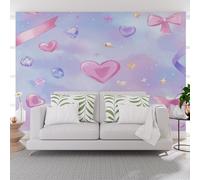Wallpaper Painted Diamond Heart and Bow Wall Mural Non-Woven 450x315cm(W x H) Mural Wallpaper for Living Room Bedroom - Romantic Love Ribbon Photo Wallpapers & Home Decor