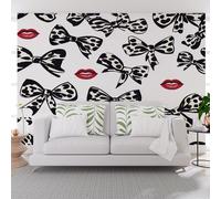 Wallpaper Painted Leopard Print Bow Non-Woven Mural 365x254cm(W x H) Modern Photo Bow Tie, Red Lips 3D Printed Mural Wallpaper Living Room Home Decoration Wall Murals for Children's Room
