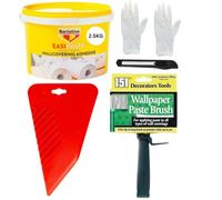 Wallpaper Paste Kit - Includes 2.5kg Ready Mixed Adhesive, Smoother, Brush, Trimmer and Gloves - Complete All In One Kit Suitable For All Wallpaper