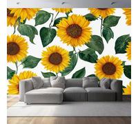 Wallpaper Pastoral Sunflower Sunflower Yellow-Green Non-Woven Premium Art Print Fleece Wall Mural Decoration 200 x 140 cm Living Room Bedroom Home Decoration TV Backdrop Wall Yellow Green