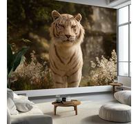 Wallpaper Photo 3D Fantasy White Tiger Portrait 300 x 210 cm Murals Large TV Background Wall Art - Gray White Mural Decoration for Living Room Bedroom Luxury Art Poster Wall Covering