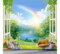Wallpaper Photo 3D Scenery Forest Lake Blue Sky for Living Room Bedroom Decor, Green Non-Woven Art Wallpaper for Children's Room Hallway Lounge, Giant Mural 350 x 256 cm