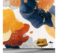 Wallpaper Photo Abstract Color Blocks Lines Art for Living Room Bedroom Decor, Orange Color Non-Woven Art Wallpaper for Children's Room Hallway Lounge, Giant Mural 150 x 105 cm