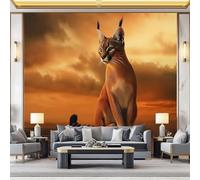 Wallpaper Photo Animals Cats Sunset Photography for Living Room Bedroom Decor, Brown Non-Woven Art Wallpaper for Children's Room Hallway Lounge, Giant Mural 300 x 210 cm
