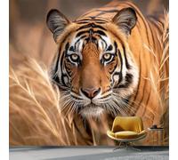 Wallpaper Photo Animals Tigers Photography Close-Up for Living Room Bedroom Decor, Brown Non-Woven Art Wallpaper for Children's Room Hallway Lounge, Giant Mural 150 x 105 cm