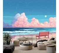 Wallpaper Photo Anime Style Seaside Beach Bench 400 x 280 cm Murals Large TV Background Wall Art - Multicolor Mural Decoration for Living Room Bedroom Luxury Art Poster Wall Covering