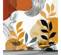 Wallpaper Photo Bohemian Abstract Leaves Lines for Living Room Bedroom Decor, Brown Non-Woven Art Wallpaper for Children's Room Hallway Lounge, Giant Mural 200 x 140 cm