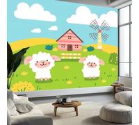Wallpaper Photo Cartoon Farm Animal Sheep Murals Wall Art Wallpaper 350x256 cm Non-Woven Photo Wall Mural Living Room Bedroom Luxury Decoration, Green