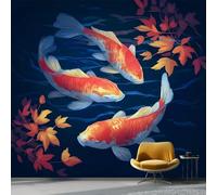 Wallpaper Photo Cartoon Koi Poster Art for Living Room Bedroom Decor, Dark Blue Non-Woven Art Wallpaper for Children's Room Hallway Lounge, Giant Mural 300 x 210 cm