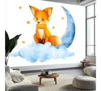 Wallpaper Photo Cartoon Red Fox Moon 300 x 210 cm Murals Large TV Background Wall Art - Beige Mural Decoration for Living Room Bedroom Luxury Art Poster Wall Covering