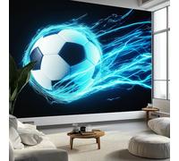 Wallpaper Photo Cinematic Style Football Energy Wave Art Prin Non-Woven Eco-Friendly 400x280 cm Wall Mural Poster Photo Wallpaper for Dining Room Kitchen Home Decoration, Black