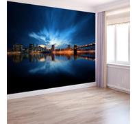 Wallpaper Photo City Bridge Architecture Scene 350 x 256 cm Murals Large TV Background Wall Art - Dark Blue Mural Decoration for Living Room Bedroom Luxury Art Poster Wall Covering