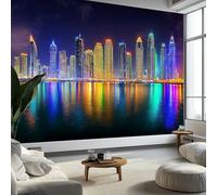 Wallpaper Photo City Night View Dubai Marina Murals Wall Art Wallpaper 200x140 cm Non-Woven Photo Wall Mural Living Room Bedroom Luxury Art Decoration, Colorful