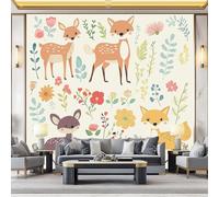 Wallpaper Photo Cute Forest Animals Print for Living Room Bedroom Decor, Apricot Non-Woven Art Wallpaper for Children's Room Hallway Lounge, Giant Mural 350 x 256 cm
