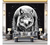 Wallpaper Photo Dark Style Animals Wolf for Living Room Bedroom Decor, Black Non-Woven Art Wallpaper for Children's Room Hallway Lounge, Giant Mural 350 x 256 cm