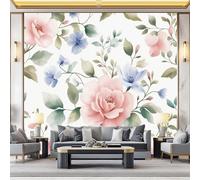 Wallpaper Photo Dream Watercolor Floral Leaves for Living Room Bedroom Decor, Pink Non-Woven Art Wallpaper for Children's Room Hallway Lounge, Giant Mural 300 x 210 cm