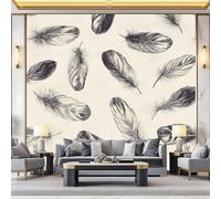 Wallpaper Photo Elegant Lines Feather Patterns for Living Room Bedroom Decor, Cream Non-Woven Art Wallpaper for Children's Room Hallway Lounge, Giant Mural 350 x 256 cm